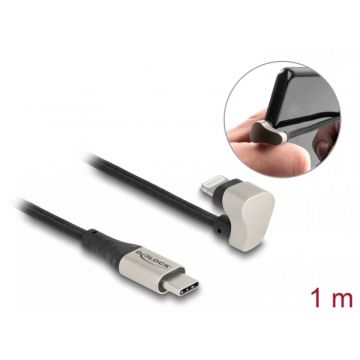 Cablu USB 2.0 type C la iPhone Lightning MFI drept/unghi 180 grade 1m, Delock 80025