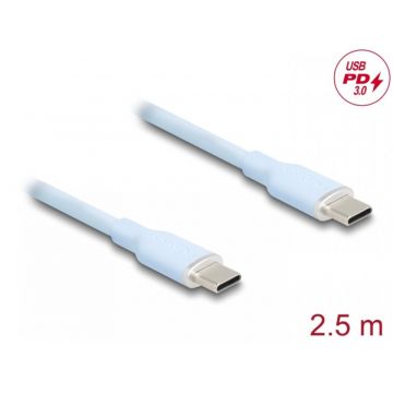 Cablu USB 2.0 type C la USB type C T-T PD 3.0 60W 2.5m Blue, Delock 81235