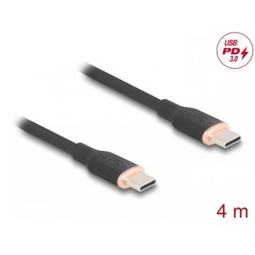 Cablu USB 2.0 type C la USB type C T-T PD 3.0 60W 4m Negru, Delock 81240