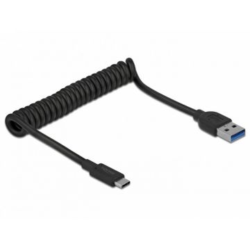 Cablu USB 3.1-A la USB-C T-T spiralat 30-70cm Negru, Delock 85349