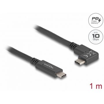 Cablu USB 3.2 Gen2 type C 4K60Hz/60W unghi dreapta/stanga-drept E-Marker T-T 1m, Delock 80037