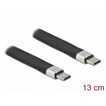 Cablu USB 3.2 Gen2 type C la USB Type C FPC Flat 13cm PD 5A E-Marker, Delock 86939