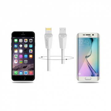 Cablu USB-A 2.0 la micro USB + iPhone Lightning T-T 1m Alb, GC-27W*