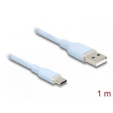 Cablu USB-A 2.0 la USB type C T-T 1m silicon Blue, Delock 81222