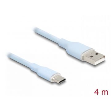 Cablu USB-A 2.0 la USB type C T-T 4m silicon Blue, Delock 81224
