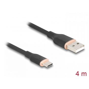 Cablu USB-A 2.0 la USB type C T-T 4m silicon Negru, Delock 81228