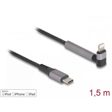 Cablu USB type C la iPhone Lightning drept/unghi MFI T-T 1.5m cu functie de stand, Delock 85405