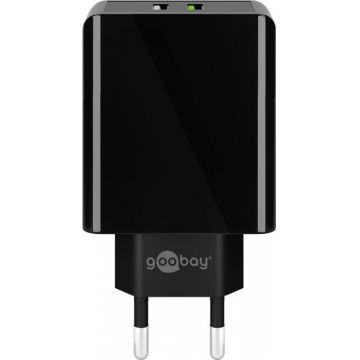 Incarcator priza 2 x USB-A Quick Charge 3.0 2A/28W Negru, Goobay 44956