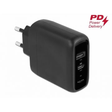 Incarcator priza cu USB Type-C PD 3.0 + USB-A 20W+12W, Delock 41455