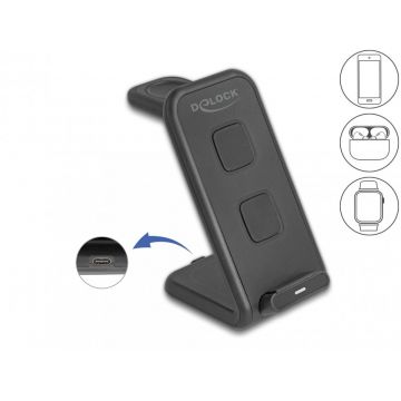 Incarcator wireless 3 in 1 max 15W, Delock 66941
