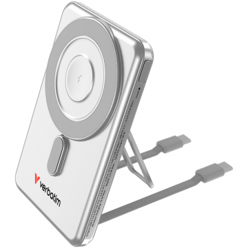 Acumulator Extern C'n'G Magnetic 5000mAh Incarcare Wireless 2 Cabluri USB-C Integrate Argintiu