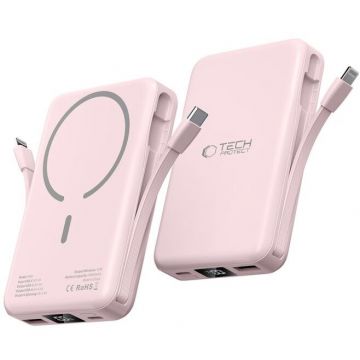 Acumulator extern LifeMag PB31 10000 mAh, Compatibila MagSafe, 15W, Cablu USB-C 30cm, Roz