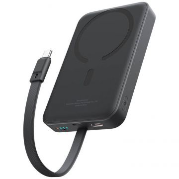 Acumulator extern Mini Bayern Edition, 10000 mAh, USB-C, 30W, Wireless 15W, Negru