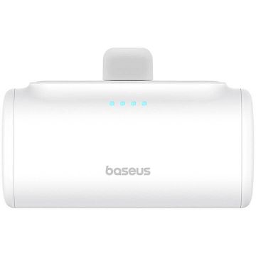 Acumulator extern OS Compact, 5000 mAh, USB, 20W, Cablu USB-C inclus, Conector Lightning integrat, Alb