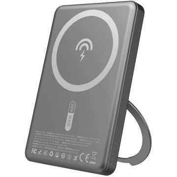 Baterie Externa K28S1 Mini 5000mAh 1x USB-C PD 20W Incarcare Wireless MagSafe Max 15W Gri
