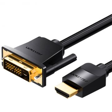 Cablu de date ABFBJ, DVI 24+1 tata - HDMI tata, 4K, 60Hz, 5m, Negru