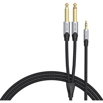Cablu de date BARHK, Jack 3.5mm tata la 2x Jack 6.35mm tata, 8m, Negru/Gri
