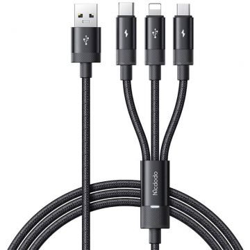 Cablu de date CA-5790 3 in 1, USB la USB-C/Lightning/Micro-USB, 3.5A, 1.2m, Negru
