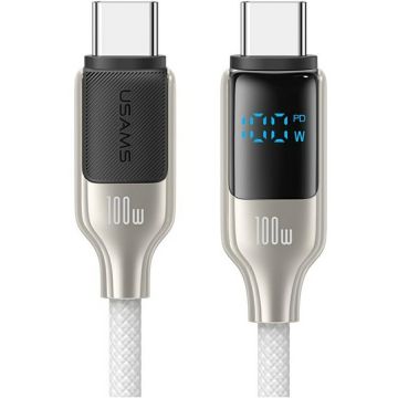 Cablu de date HX, USB-C la USB-C, 100W, 480 Mbps, 1.2m, Display LED, Negru