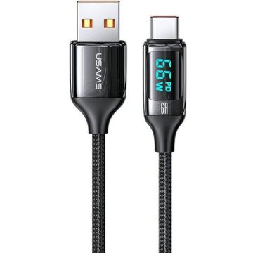 Cablu de date U78, USB-C la USB-C, 6A, 1.2m, Display LED, Negru
