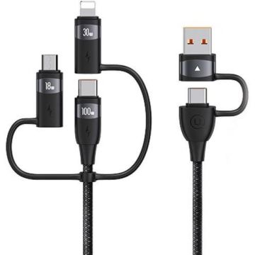 Cablu de date US-SJ645, 2xUSB-C / MicroUSB / USB-A / Lightning , 100W, 480 Mbps, 1.2m, Negru
