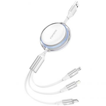 Cablu de date X113 3in1 USB la USB-C/Lightning/Micro-USB, 3A, 1,1m, Alb