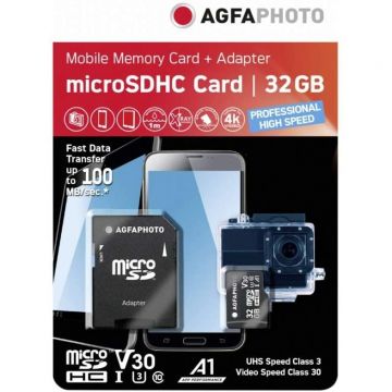 Card de memorie 32GB MicroSDHC Clasa 10 + Adaptor SD