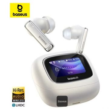 Casti Bluetooth Bowie M2s Ultra TWS ANC Smart Touch Display BT 5.4 Hi-Res Audio Alb