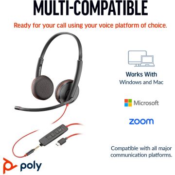 Casti Poly Blackwire 3225 Stereo USB-C 3.5mm USB-C/A Adaptor (Bulk) Negru