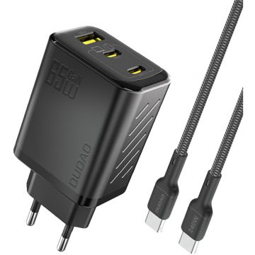 Incarcator A29C, 2x USB-C, 1x USB-A, 65W, Cablu USB-C 1m inclus, Negru
