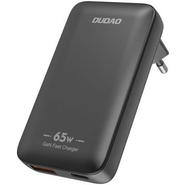 Incarcator A65Q, 1xUSB-A, 1xUSB-C, 65W, 3A, Negru