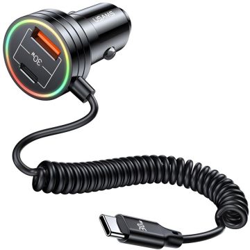 Incarcator C33, 2xUSB-C, 1xUSB-A, 60W, 3A, Cablu USB-C inclus, Fast Charge, Negru