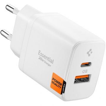 Incarcator Essential EE202EU, 1x USB-C, 1x USB-A, Power Delivery 20W, Alb