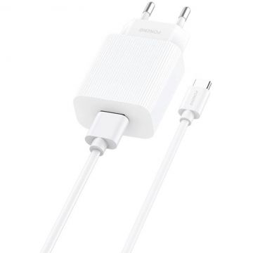Incarcator EU28, 2.4 A, cablu USB-A la USB-C, Alb
