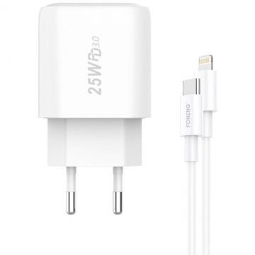 Incarcator EU40, 1 x USB-C, 25 W, 1 x Cablu USB-C la Lightning, Alb