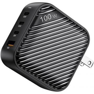 Incarcator GanHub, 3x USB-C, 1x USB, Power Delivery 100W, Adaptoare EU/UK/AU/US incluse, Negru