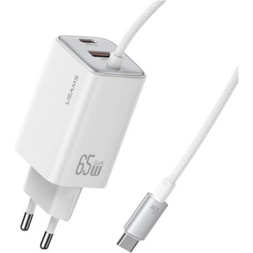 Incarcator JC, 65W, 3A, 2xUSB-C, 1xUSB-A, 1x Cablu USB-C, Alb