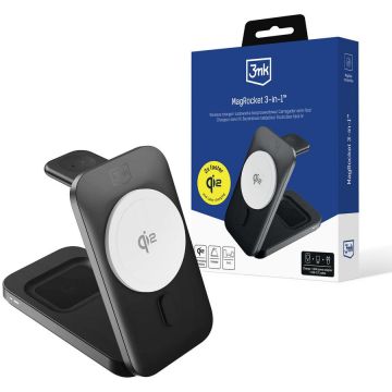 Incarcator MagRocket, Wireless Charging, 15W, USB-C, Negru