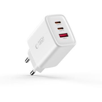 Incarcator NC65W-GAN, 2x USB-C, 1x USB-A, Power Delivery 65W, Cablu USB-C la USB-C de 1m inclus, Alb