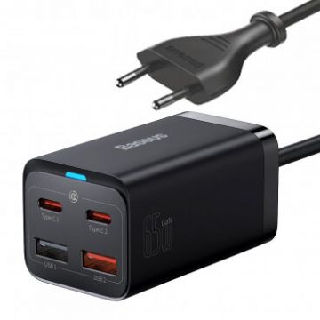 Incarcator Retea GaN3 Pro 65W 3A  2 x USB-A - 2 x USB-C Negru CCGP040101