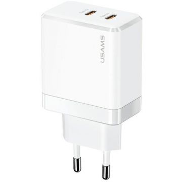 Incarcator T54, 40W, 3A, 2xUSB-C, Fast Charging, Alb