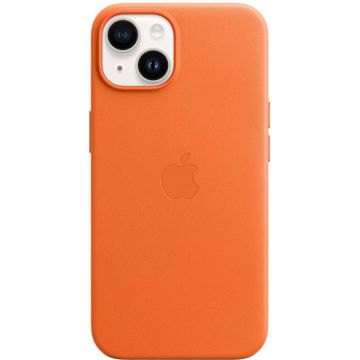 Apple Protectie pentru spate, material piele, cu MagSafe pentru iPhone 14 Plus, culoare Orange