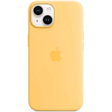 Apple Protectie pentru spate, material silicon, cu MagSafe pentru iPhone 14 Plus, culoarea Sunglow