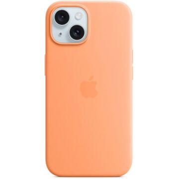 Apple Protectie pentru spate, material silicon pentru iPhone 15, culoare Orange Sorbet