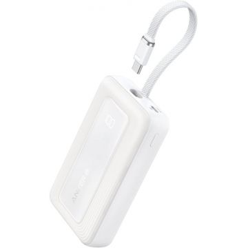 Baterie externa Anker Zolo 20000 mAh, 30W, 1x USB-C, 1x USB, White, cablu USB-C incorporat