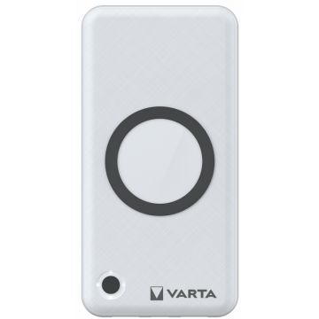 Baterie externa Varta Wireless Energy 10000 mAh, 1x USB-C, 1x USB, 18W, White cu tehnologia QC/PD/FQI