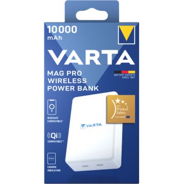 Baterie externa Varta Wireless Mag Pro 10000 mAh, 2x USB-C, 20W, White