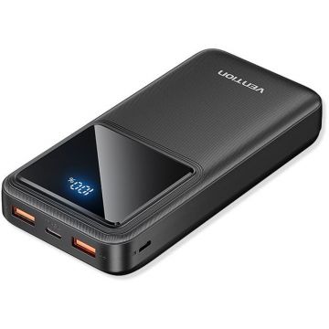 Baterie externa Vention 20000 mAh, 2x USB, 1x USB-C, 22.5W Black