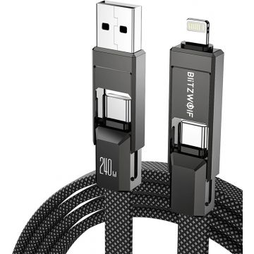 Cablu de date / adaptor BlitzWolf BW-HDC7 USB-C Male / USB Male la USB-C Male / Lightning Male, 240 W, 1.2 m, Black