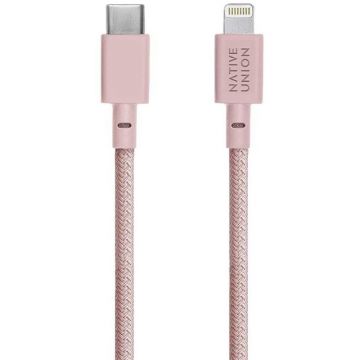Cablu de date Belt USB Type-C / Lightning 1.2m Rose